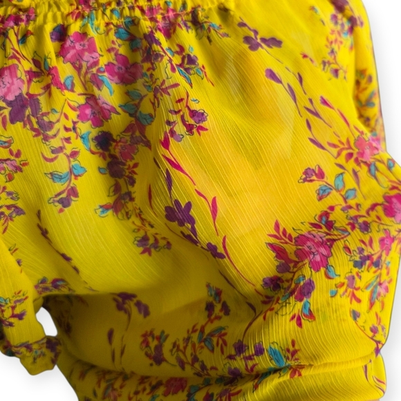 Old Navy Sheer Floral Peasant Top, Yellow, Size Large - Picture 7 of 8